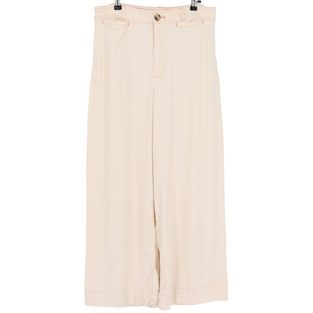 Maeve Anthropologie Womens Ivory Wide Leg Cropped Pants Pink Topstitch Size 31